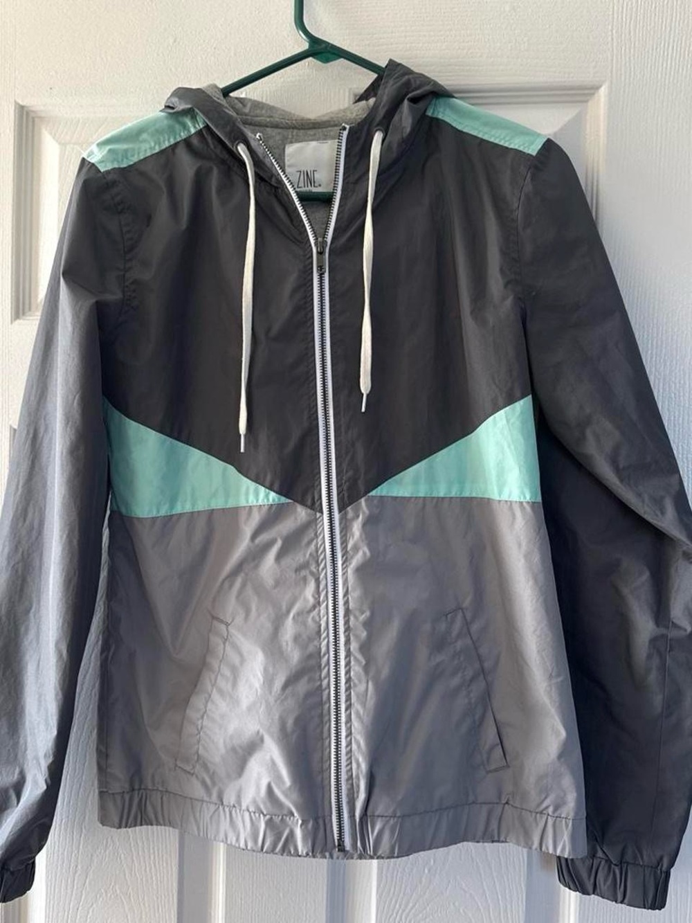 Zine Clothing Women’s Lightweight Windbreaker Jacket - Gray with Mint Accents